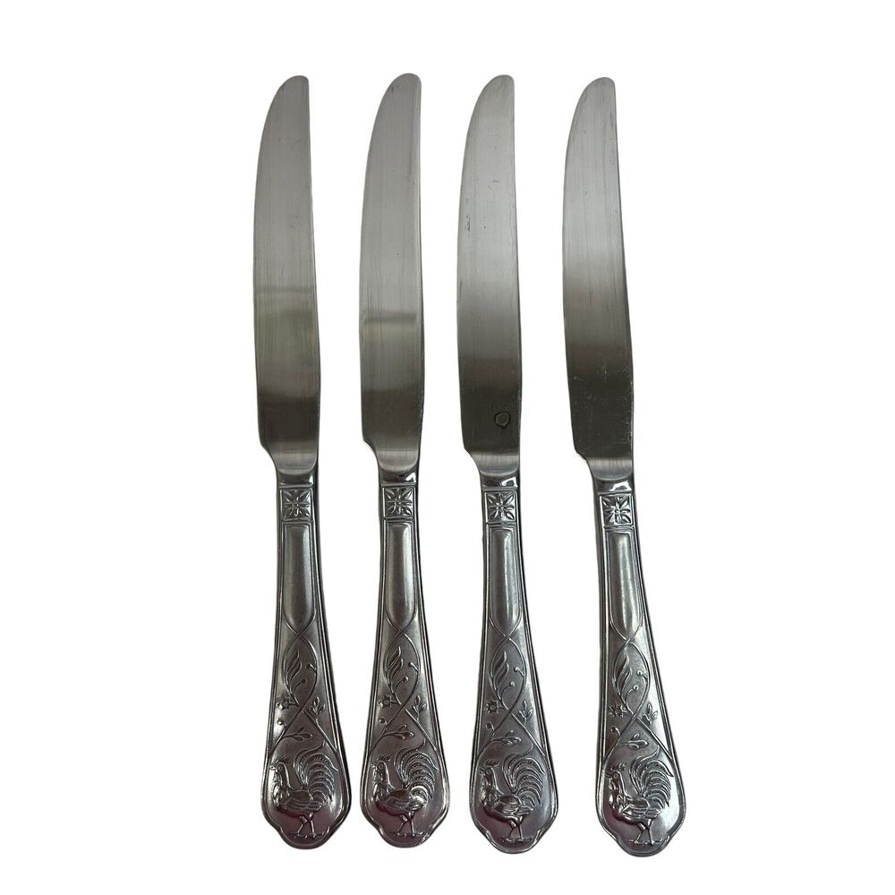 Cambridge Rooster‎ 4 Butter Knives Stainless Flatware Frosted Handle Replacement